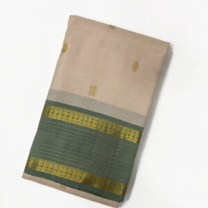 Kanchipuram Silk Saree Soft Peach color Body With lovely Sage Green Border