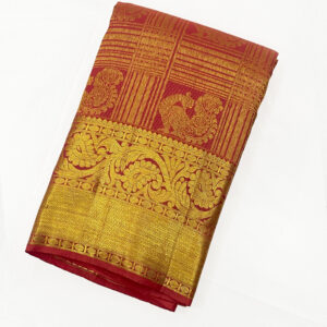 Kanchipuram Red  Peacock Brocade Saree with Traditional gold Border  | 10