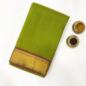 Kanchipuram Pure Silk Saree micro checks Green  silk saree