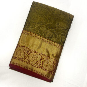 Kanchipuram  Moss Green Zari Brocade with beautiful Maroon Border | 17