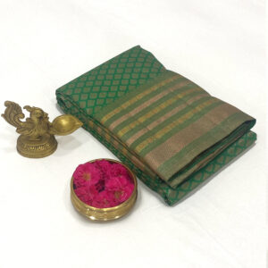 Kanchipuram  Emerald Green  Zari Brocade with multi color strips boorder | 18
