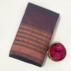 Kanchipuram  Royal Purple   Brocade silk saree with multi color strips border   | 20