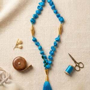 Handmade Silk Thread Garland | Blue Pattu Malai with gold decorative cone