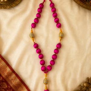 Handmade Silk Thread Garland | Premium magenta silk thread with Gold-tone cone spacers